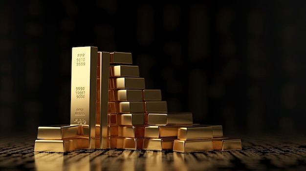 A stack of gold bars sits on a table.