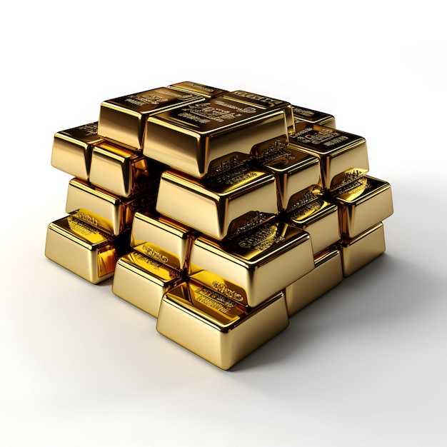 Stack of gold bars on white background 3d render illustration