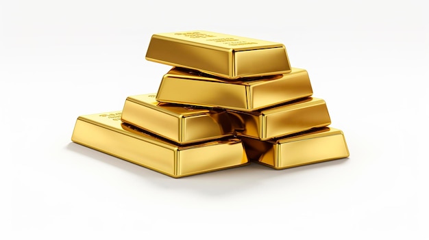 Stack of Gold Bars on White Background