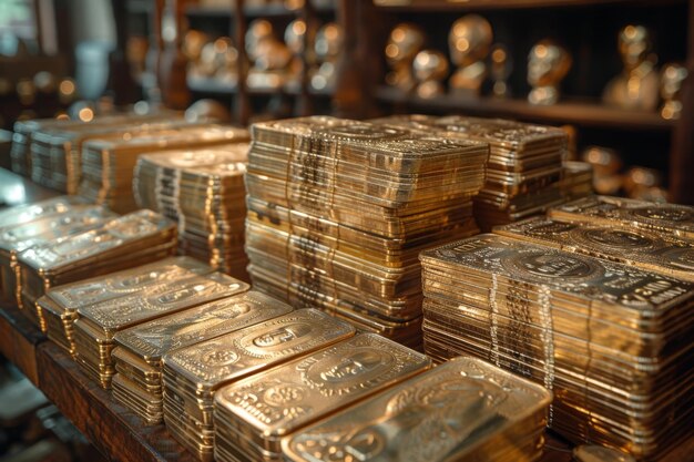 Photo a stack of gold bars with the word  royal  on the top