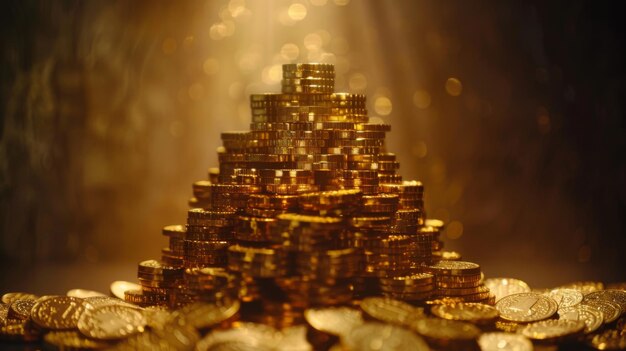 A stack of gold coins arranged graphically to represent growth and prosperity in gold investments highlighting the potential for wealth accumulation