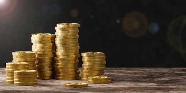 Stack of gold coins on black background. 3d render