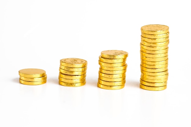 Stack of gold coins isolated on white backgroundbusiness concept