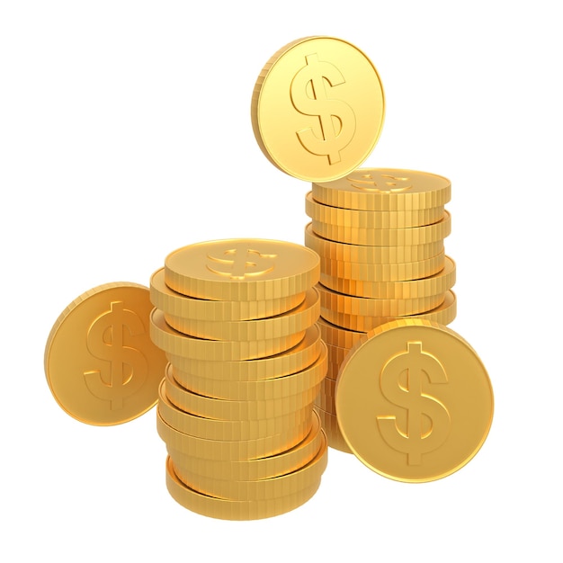 Stack of gold coins isolated with earning profit business concept3d model and illustration