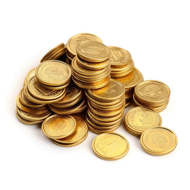 стопка золотых монет куча денег на белом фоне
