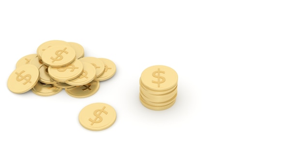 金貨と銀貨のスタックは、事業運営の利益と戦略を表しています。 3Dレンダリング
