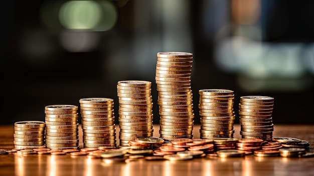 stack of gold coins on a table with the word " gold " on it.