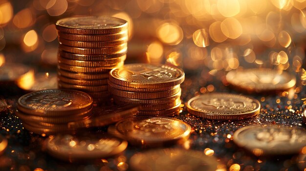 A stack of gold coins on a table