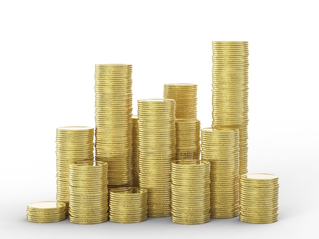 Stack of gold coins on white background