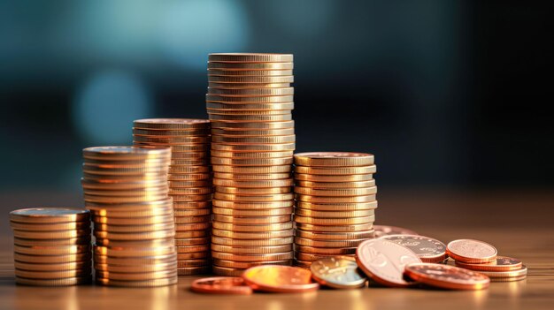 Stack of gold coins with bokeh background business growth concept