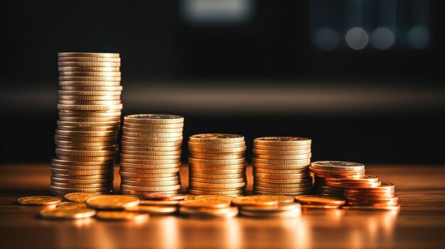 Stack of gold coins with bokeh background business growth concept