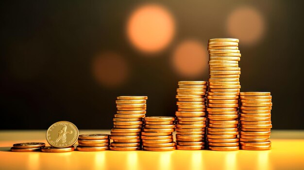 Stack of gold coins with bokeh background business growth concept