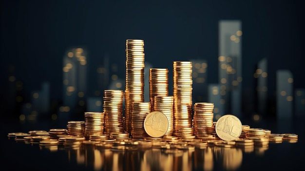 A stack of gold coins with the word currency on it