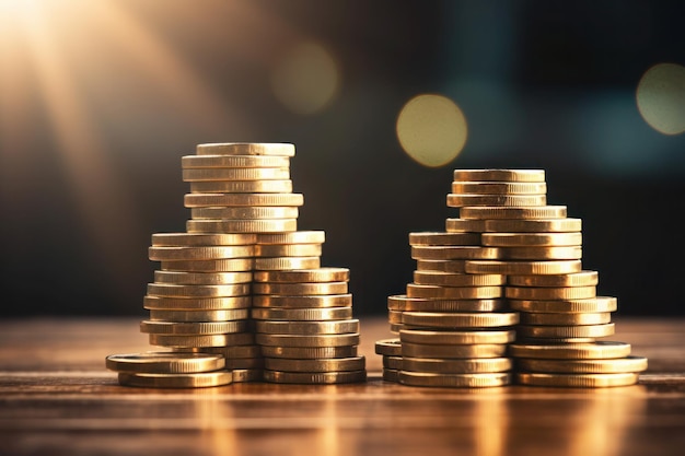 A stack of gold coins with the word financial on the top.