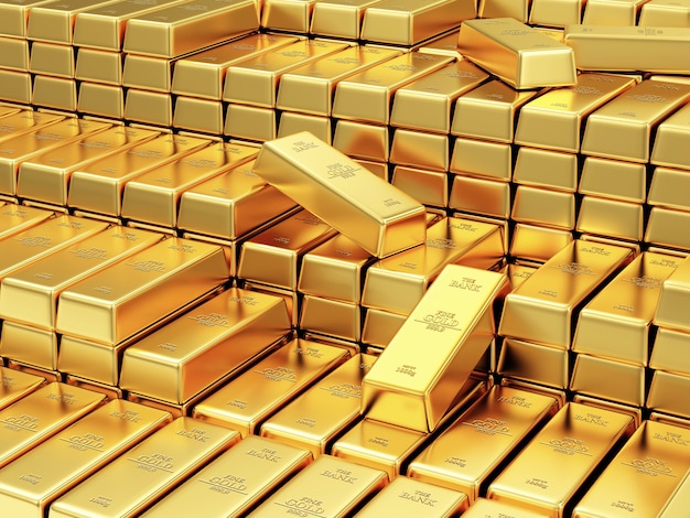 Stack of Golden Bars in the Bank Vault