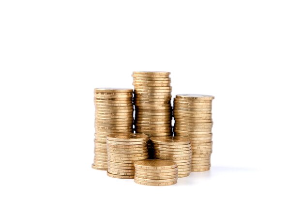 Stack Of Golden Coins Isolated On White Background