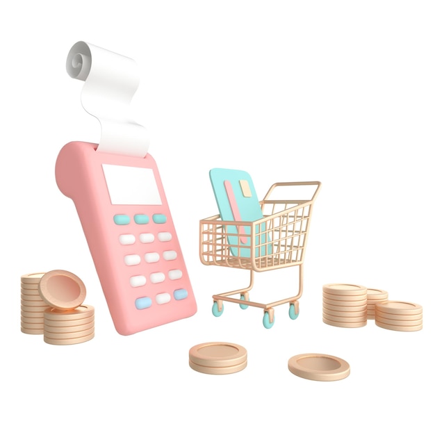 Stack of golden coins POS terminal with receipt credit card Earning profit online payment