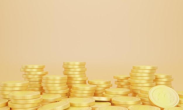 Stack of golden coins with earning profit concept Gold coins or currency of business