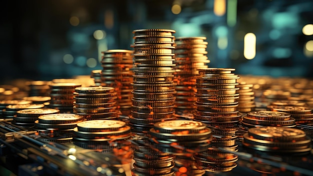 Stack of golden coins with the numbers 10 and 10 on them.