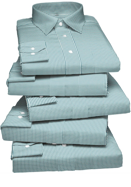 A stack of green plaid shirts with one that says'the word'on it '