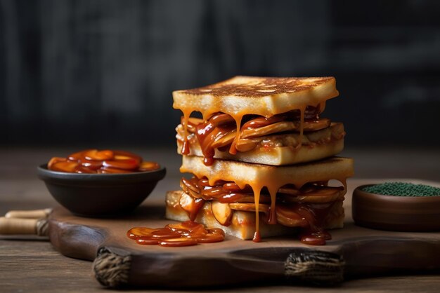 A stack of grilled cheese sandwiches AI generative variation of Tteokbokki Korean food