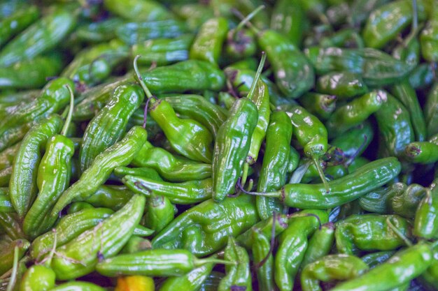 Stack of Gros piments on a market stall