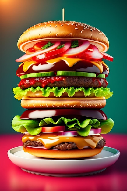A stack of hamburgers with the word hamburger on the top.
