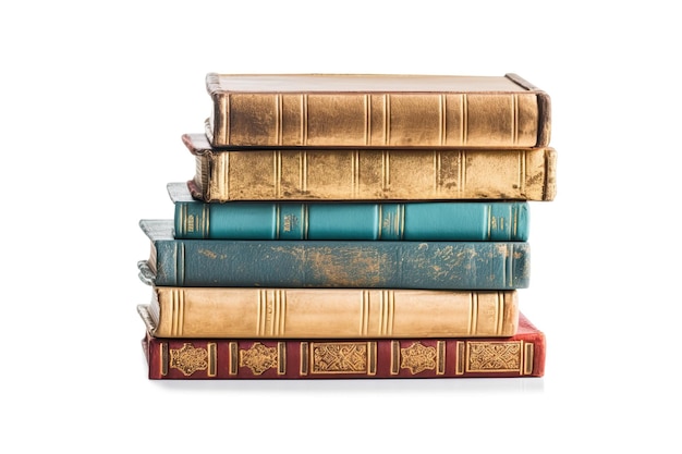 A Stack Of Hardcover Books On White Background