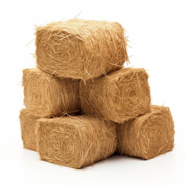 Stack of hay bales isolated on white background