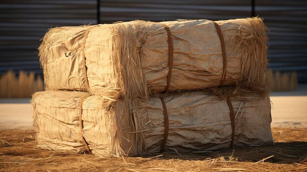 Photo a stack of hay with a sheet of plastic on it