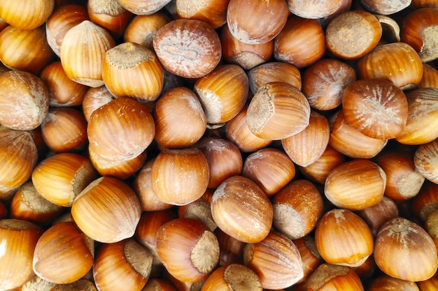 Stack of hazelnuts on a market stall
