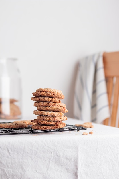 Stack of homemade oat cookies