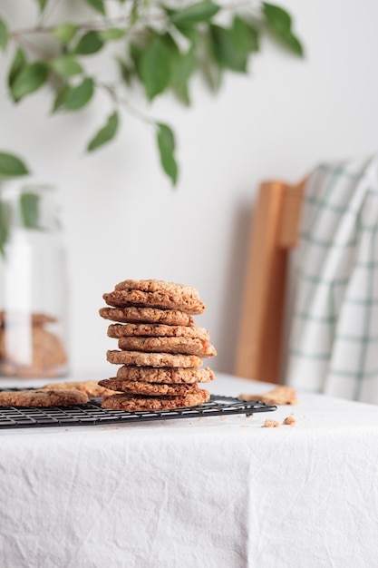 Stack of homemade oat cookies