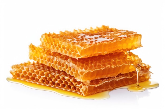 A stack of honeycombs on a white background