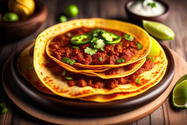 A stack of indian food that is made with beef and rice.