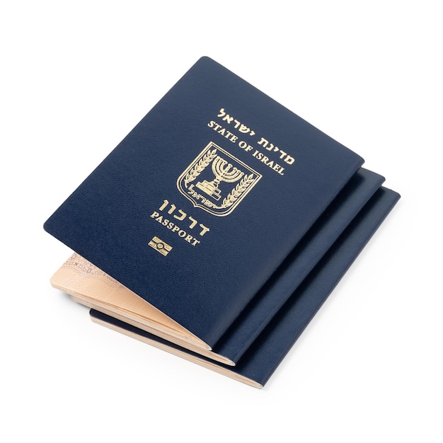 Photo stack of israeli passports darkons isolated on white