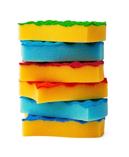 Stack of kitchen sponges isolated on white background