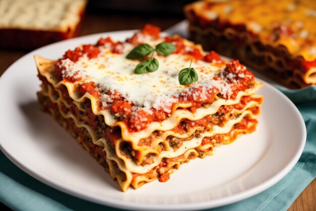 A stack of lasagna with a slice of lasagna on top