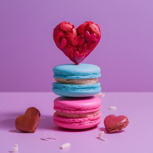 Stack of macarons crowned with heart shaped delicacy a sweet ensemble For Social Media Post Size