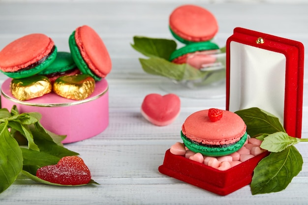 A stack of macarons on a table colorful and tempting