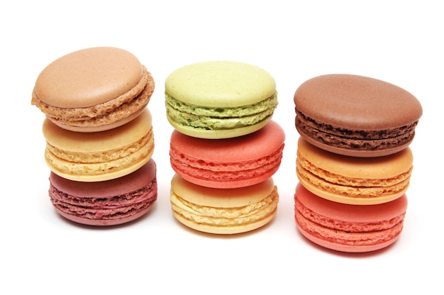 A stack of macaroons are stacked on top of each other.