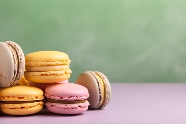 A stack of macaroons on a pink table