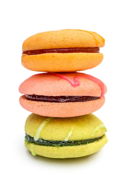 Stack of macaroons on white background