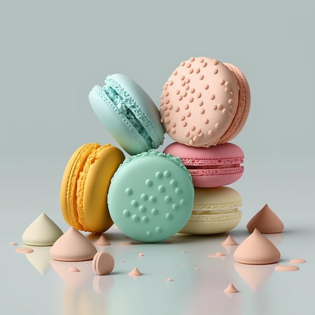 A stack of macaroons with different colors on them