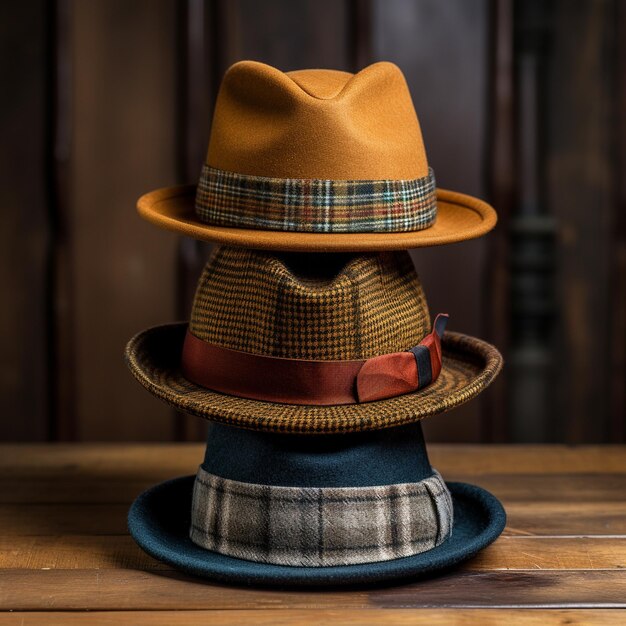 Photo a stack of mens hats v 52