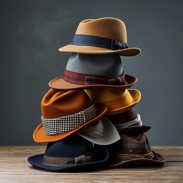 a stack of mens hats v 52