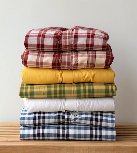 Stack of mens shirts on grey background