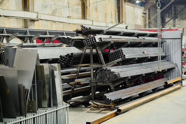 Stack of metal materials in warehouse