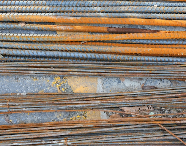 Stack of the metal rusty reinforcement bars