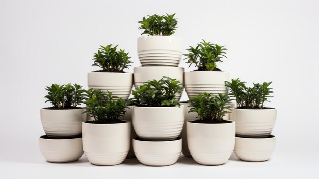 Photo a stack of modern fiberglass plant pots on white background